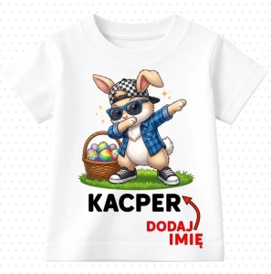 Koszulki dla dzieci z zajączkiem i imieniem ''królik dabb z jajkami''