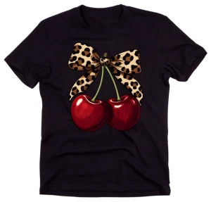 Czarna koszulka ''wiśnia z panterką''