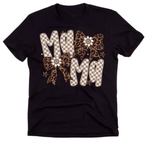 Czarna koszulka ''mama z kokardami w panterke''