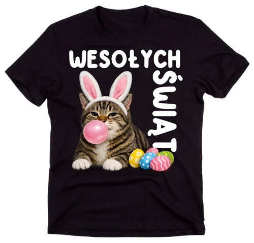 Czarna koszulka '' WESOŁYCH ŚWIĄT KOT Z USZKAMI''