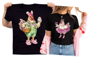 Zestaw koszulek na Wielkanoc dla pary z kogutem i kurką .webp