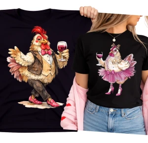 Zestaw koszulek na Wielkanoc dla pary z kogutem i kurką na Wielkanoc.webp