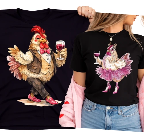 Zestaw koszulek na Wielkanoc dla pary z kogutem i kurką na Wielkanoc.webp