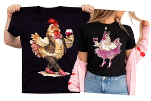 Zestaw koszulek na Wielkanoc dla pary z kogutem i kurką.webp