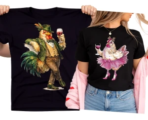 Zestaw koszulek na Wielkanoc dla pary z kogutem i kurką.webp