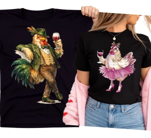 Zestaw koszulek na Wielkanoc dla pary z kogutem i kurką.webp