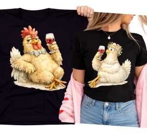 Zestaw koszulek na Wielkanoc dla pary z kogutem i kurką.webp