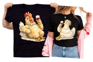 Zestaw koszulek na Wielkanoc dla pary z kogutem i kurką.webp