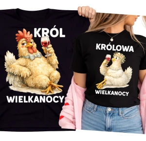 Zestaw koszulek na Wielkanoc dla pary KRÓL I KRÓLOWA WIELKANOCY na prezent.webp