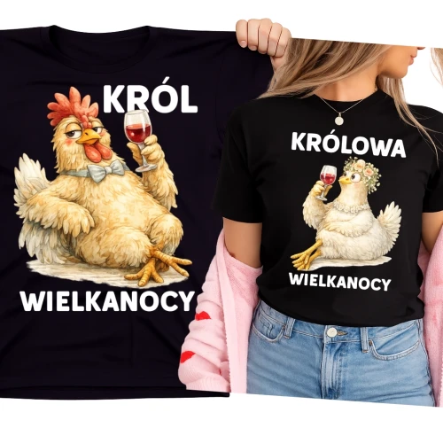Zestaw koszulek na Wielkanoc dla pary KRÓL I KRÓLOWA WIELKANOCY na prezent.webp