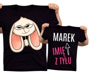 CZARNA Śmieszna koszulka na Wielkanoc z królikiem i imieniem 