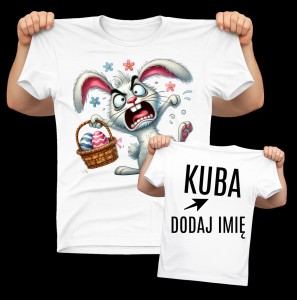 Personalizowana biała Koszulka ze śmiesznym zajączkiem na Wielkanoc - DODAJ IMIĘ