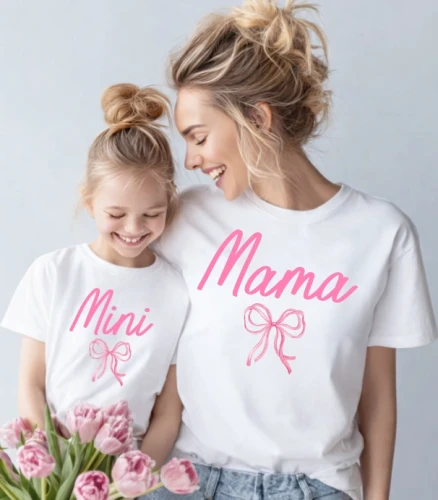 Zestaw koszulek dla mamy i córki - mama & mini z kokardką
