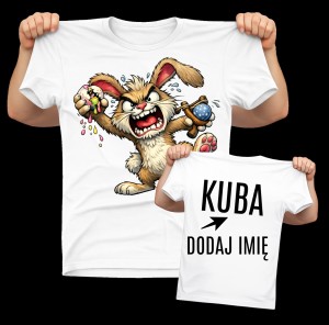 Personalizowana biała Koszulka ze śmiesznym zajączkiem na Wielkanoc - DODAJ IMIĘ króli45