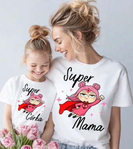 Zestaw koszulek dla mamy i córki - super mama & super córka