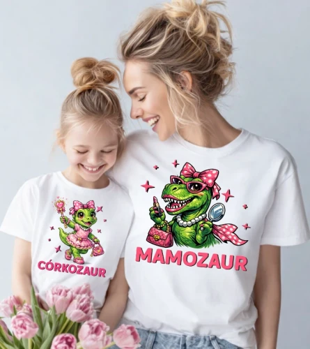 zestaw koszulek dla mamy i córki mamozaur i córkozaur.webp