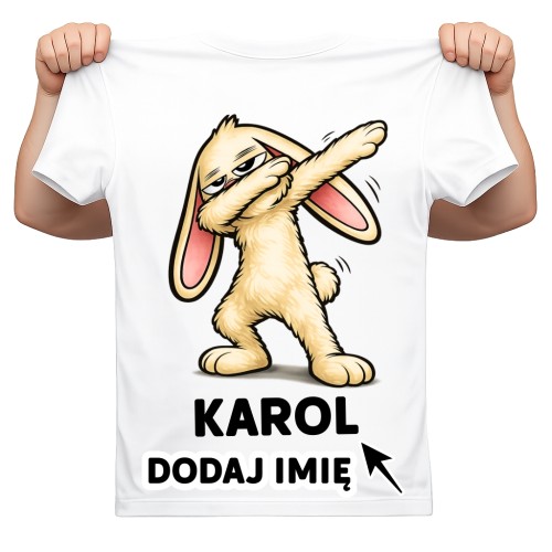 Personalizowana Koszulka z zającem DABINGUJĄCYM na Wielkanoc