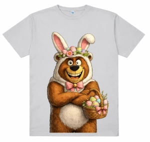 Koszulka męska na Wielkanoc z misiem w przebraniu zajączka 