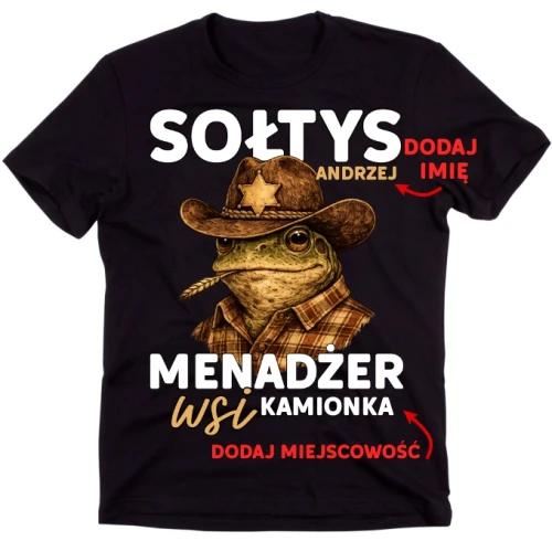 KOSZULKA DLA SOŁTYSA  Z ŻABĄ MENADŻER WSI.webp