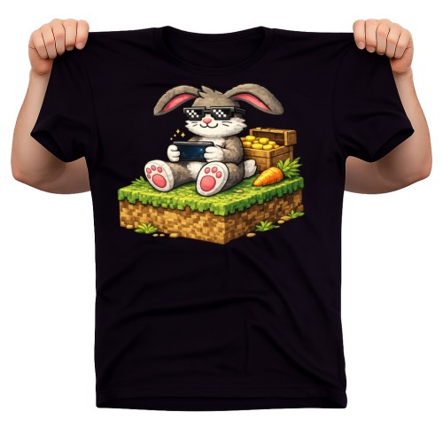 Koszula dla syna na Wielkanoc z zającem grającego na telefonie.jpg