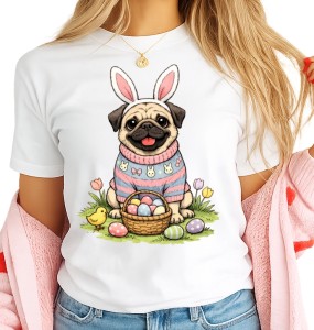 DAMSKA KOSZULKA WIELKANOCNA z mopsem 
