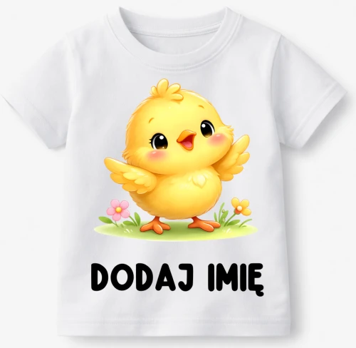 Koszulka dla DZIECKA Z IMIENIEM na Wielkanoc Z KURCZACZKIEM