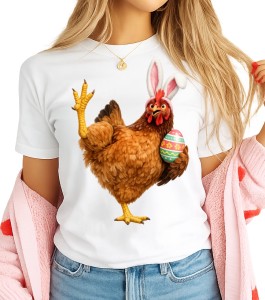Śmieszna koszulka na Wielkanoc z kurą 