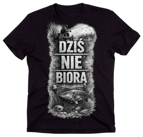 czarna koszulka męska dla wędkarza z napisem dziś nie biorą.jpg