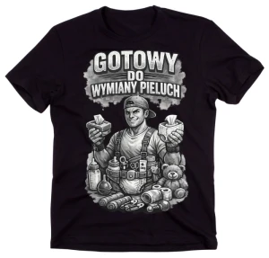 Męska czarna koszulka GOTOWY DO WYMIANY PIELUCH 