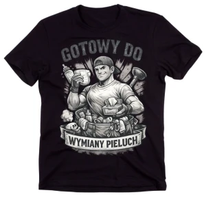 Męska czarna koszulka GOTOWY DO WYMIANY PIELUCH