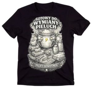 Męska czarna koszulka GOTOWY DO WYMIANY PIELUCH