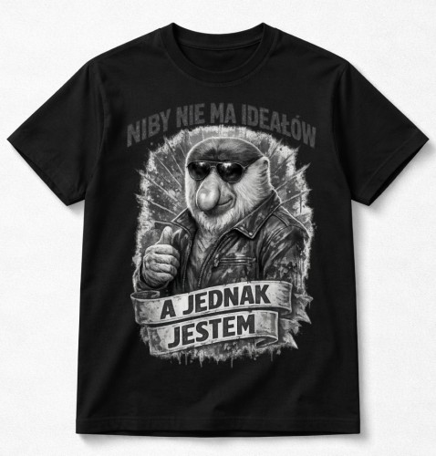Czarna męska koszulka na prezent - NIBY NIE MA IDEAŁÓW A JEDNAK JESTEM.jpg