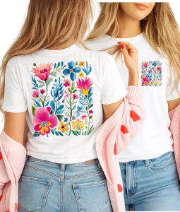 Biała damska koszulka w kwiaty - zz1
