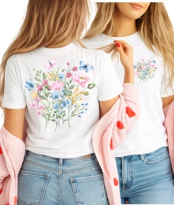 Biała damska koszulka w kwiaty - kwiat5