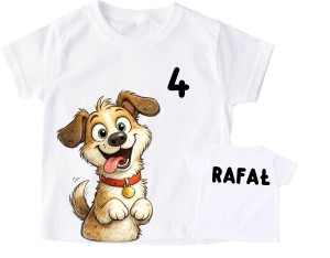 Koszulka z pieskiem dla dziecka na 4 urodziny z imieniem -DR3