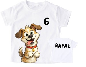 Koszulka z pieskiem dla dziecka na 6 urodziny z imieniem -DR3