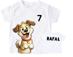 Koszulka z pieskiem dla dziecka na 7 urodziny z imieniem -DR3