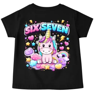 Czarna Koszulka dla dziewczynki z motywem SIX SEVEN 