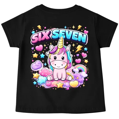 Czarna Koszulka dla dziewczynki z motywem SIX SEVEN