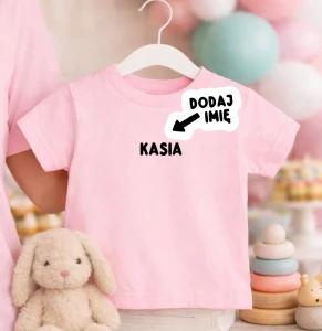Różowa koszulka dla dziecka z imieniem z przodu 