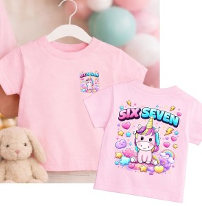 RÓŻOWA KOSZULKA DLA DZIEWCZYNKI SIX SEVEN - nadruk z przodu i z tyłu