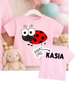 RÓŻOWA KOSZULKA DLA DZIEWCZYNKI Z BIEDRONKĄ  I IMIENIEM