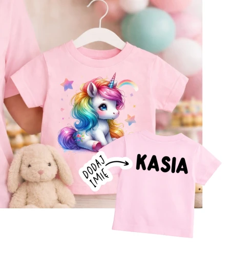 RÓŻOWA KOSZULKA DLA DZIEWCZYNKI z unicornem i imiemiem - wzór unicorn202.webp