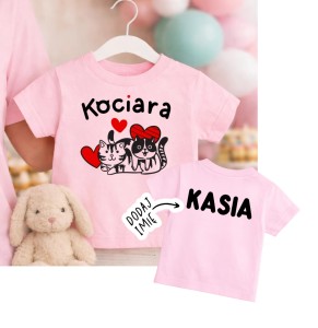 RÓŻOWA KOSZULKA DLA DZIEWCZYNKI KOCIARA Z IMIENIEM 