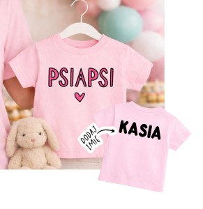 Koszulka dla przyjaciółek z imieniem na plecach - PSIAPSI z serduszkiem