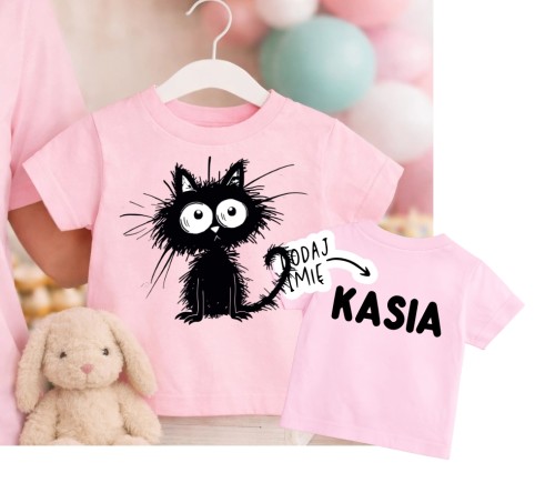 Koszulka dla dziewczynki z kotem i imieniem na plecach.jpg