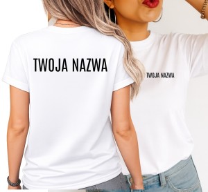 Biała Damska koszulka reklamowa z nazwą firmy.jpg
