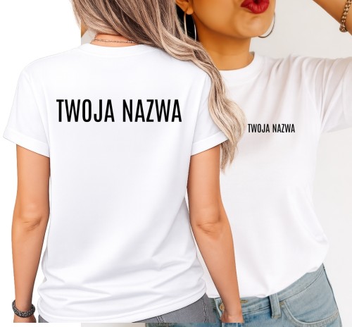 Biała Damska koszulka reklamowa z nazwą firmy.jpg