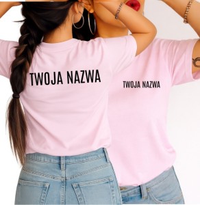 Damska różowa koszulka reklamowa z nazwą firmy