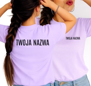 Damska lawendowa koszulka reklamowa z nazwą firmy